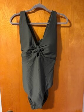 Lands' End Olive Green One-Piece Swimsuit with Front Knot